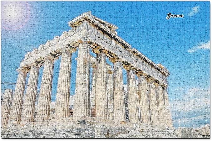 Amazon ギリシャジグソーパズル1000ピースギリシャパルテノン神殿アテネパズルゲームアートワーク旅行お土産木製 ジグソーパズル おもちゃ