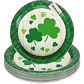 Iconikal 36-Count Disposable St. Patrick's Day Paper Dessert Plates, Shamrock Green Plaid Design, 7-Inch