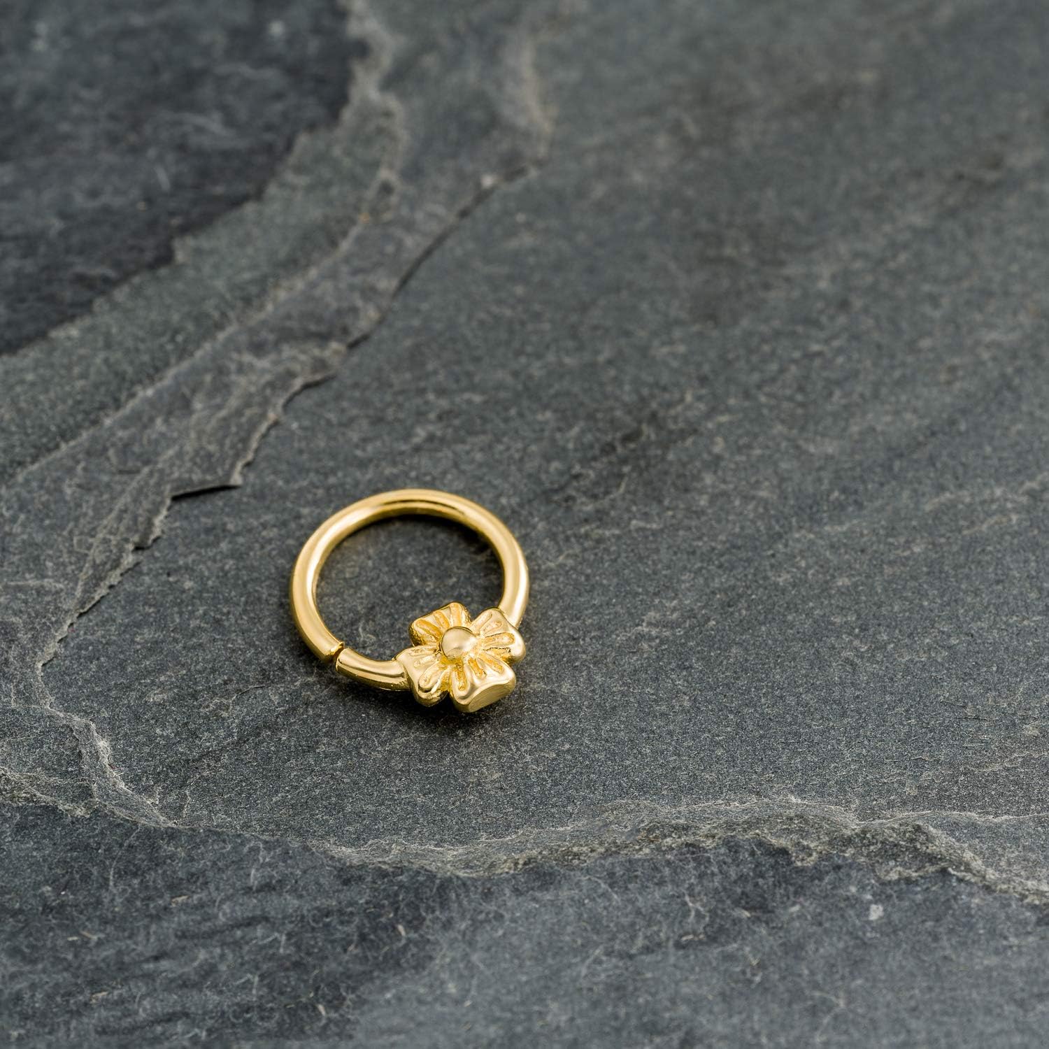Tiny Tragus Earring, Gold Plated Indian Small Hoop Ring Piercing, Flower shaped, fits Septum, Helix, Cartilage, Daith, Rook, 18g, Handmade Jewelry