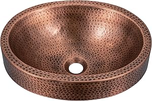 Monarch Abode Bathroom Sink – 17-Inch Oval Skirted Drop In Bathroom Sink, Top Mount Hand Hammered Pure Copper Vanity Sinks for Countertop, Powder Room or Restroom, Drop in Sinks for Bathrooms