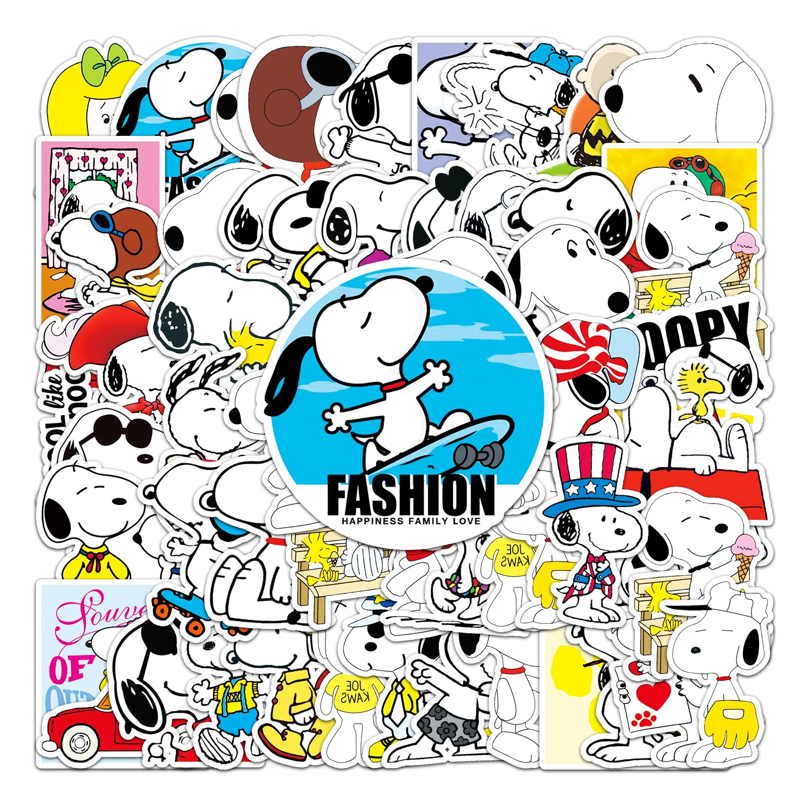 Yangsiw Snoopy Stickers for Water Bottle and Laptop, Waterproof Durable Trendy Vinyl Hydro Flask Decal for Teen, Phone, Skateboard, Guitar 50pcs