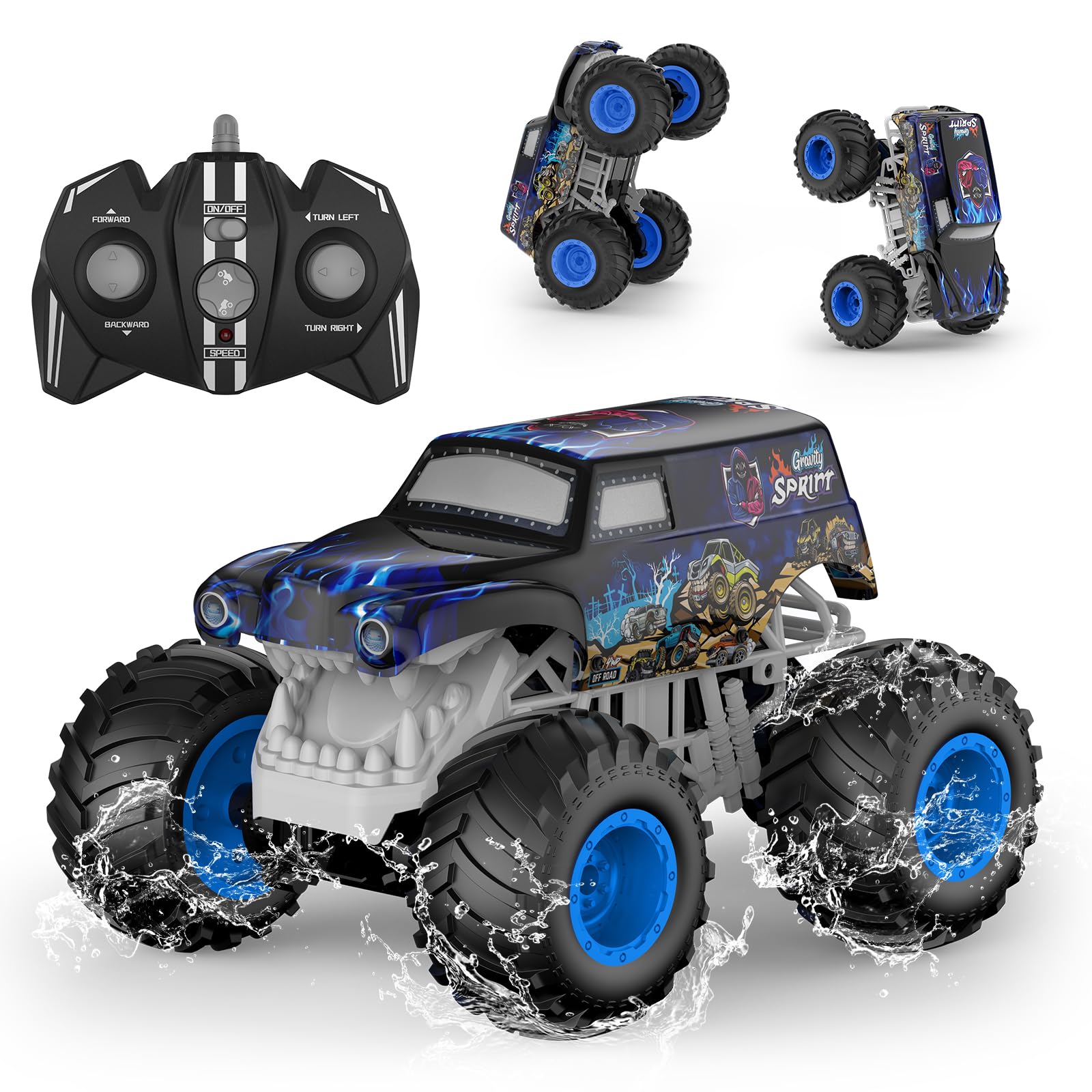 Photo 1 of 1:14 Waterproof RC Truck, Front & Rear Wheelie Monster Truck Toys, 4WD Amphibious Remote Control Car with LED Light, All Terrain Off-Road Toy for 4 5 6 7 8 9 10 11 12 Year Old Boys Girls