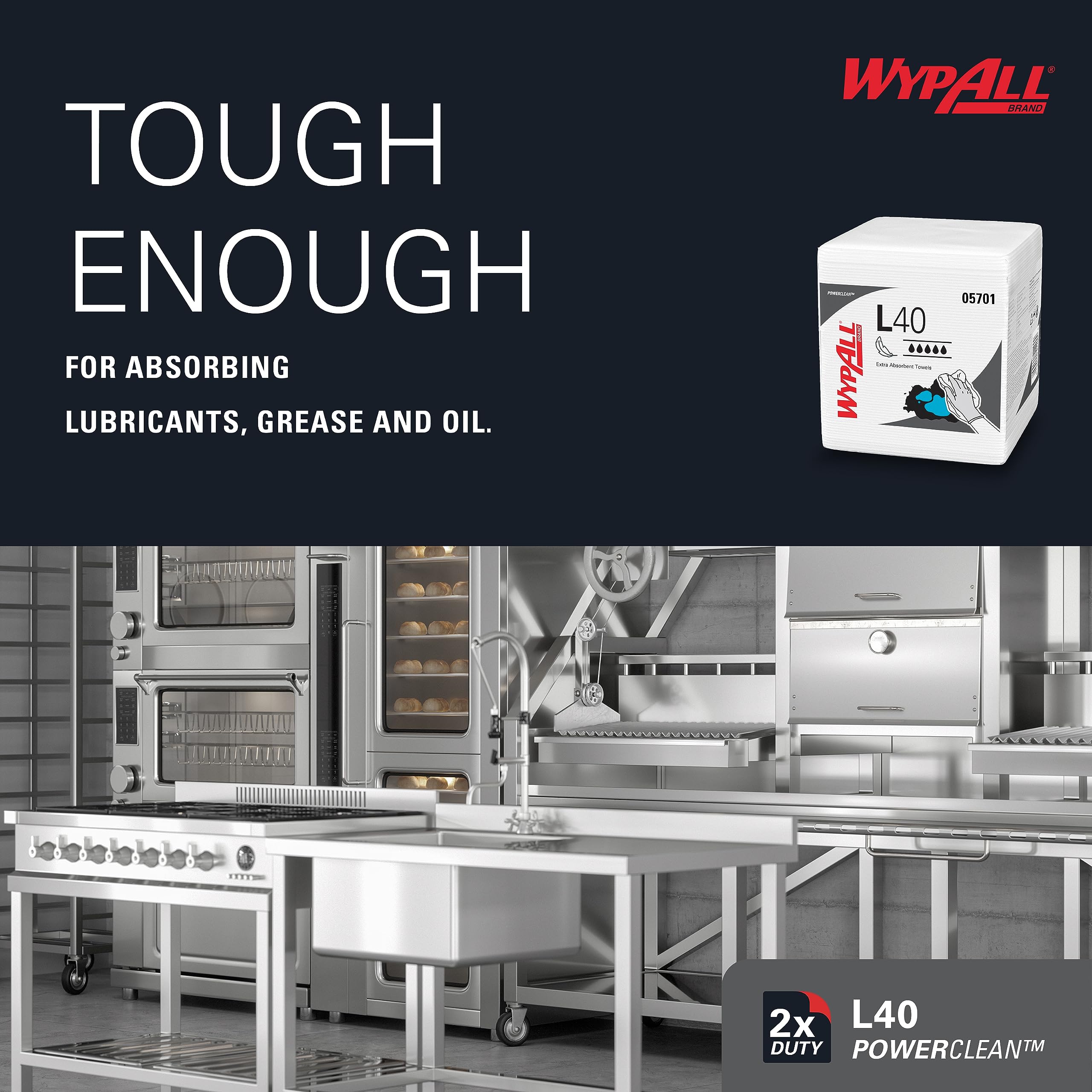 Wypall PowerClean L40 Cloths Extra Absorbent Wipes (05701), Quarterfold, Bulk Paper Wipers, White (18 Packs of 56 Sheets, 1,008 Sheet Total)
