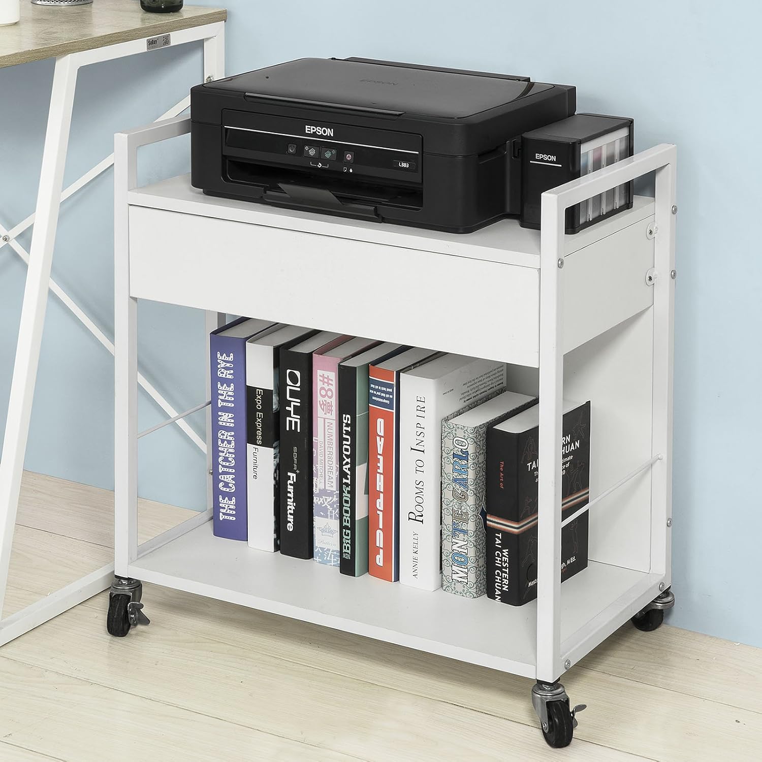 SoBuy® FKW50-W Beistellwagen Rollwagen mit 2 Ablagen und 1 Schublade