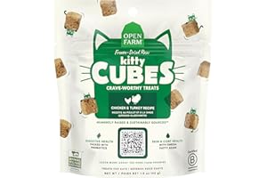 Open Farm, Kitty Cubes, Freeze Dried Raw Cat Treats, Grain-Free, High-Protein Cat Treat with Probiotics, Omega Fatty Acids & Superfoods, Chicken & Turkey Recipe, 1.5oz Bag