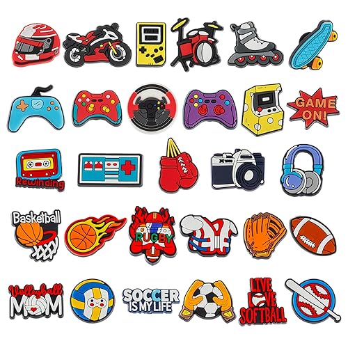 Maverileisure Shoe Charms for Clog Sandals Decoration Video Game Sports Basketball Baseball Soccer Football Volleyball Shoes Charm for Teacher Students Teen Adult Men Women Party Favor Gifts