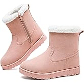 TUOPIN Winter Ankle Black Boots for Women - Slip-On Mini Boots with Side Zipper, Faux Fur Lining & Splash-Resistant