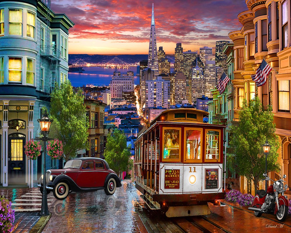 Vermont Christmas Company San Francisco Trolley Jigsaw Puzzle 1000 Piece - Family Time Jigsaw Puzzles for Adults with Large & Random Shaped Pieces - Display-Ready Fully Interlocking Puzzle (30”x24”)