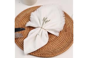 Dololoo Handmade Cloth Napkins with Fringe, 18 x 18 Inches 100% Cotton Thick Table Napkins, Set of 4 Rustic Fringe Washable Dinner Napkins for Wedding, Christmas, Party and Dinner - White