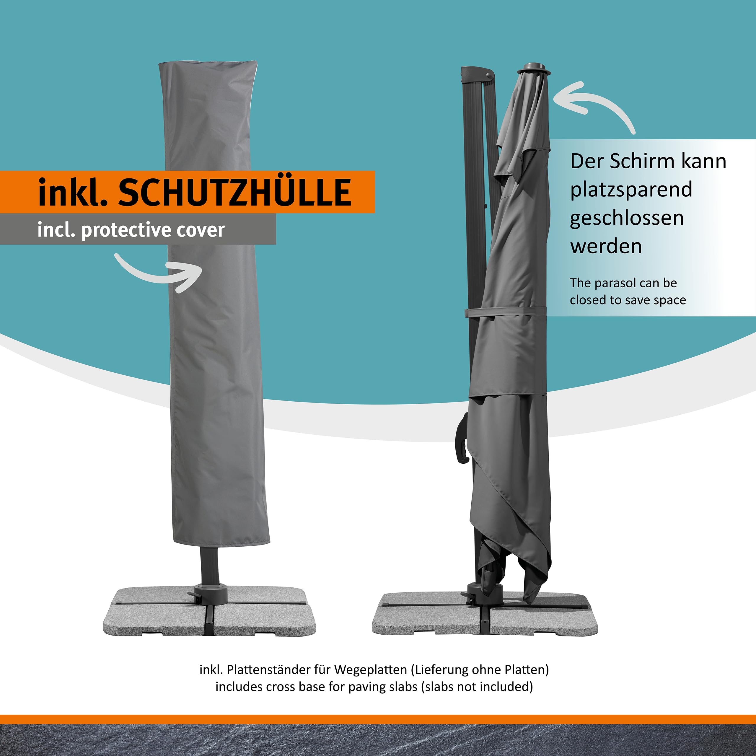 Schneider Sonnenschirm RHODOS GRANDE ca. 400 x 300 cm anthrazit, Anthracite 7