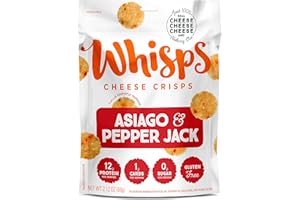 FOXCUP Cello Whisps 100% Asiago Pepper Jack Cheese Crisps and Chips Snack Bags (12 pack, 2.12oz)