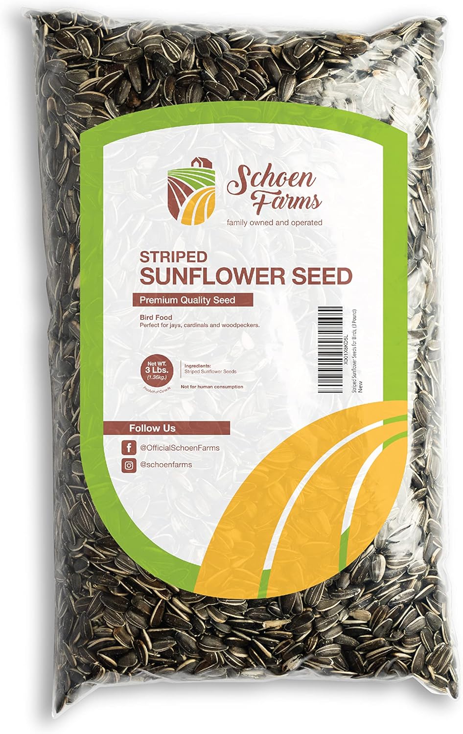 Backyard Birding & Wildlife - Schoen Farms Striped Sunflower Seeds for Birds, (3 Pound)
