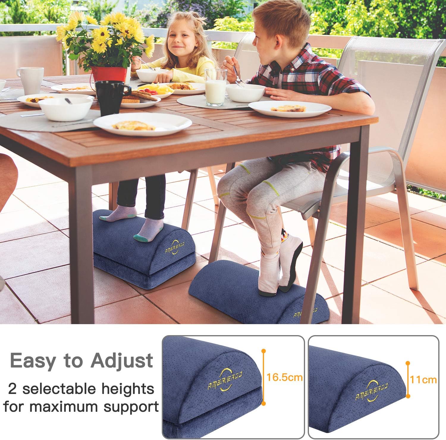 AMERIERGO Adjustable Ergonomic Desk Foot Rest, Cushion with 2 Optional