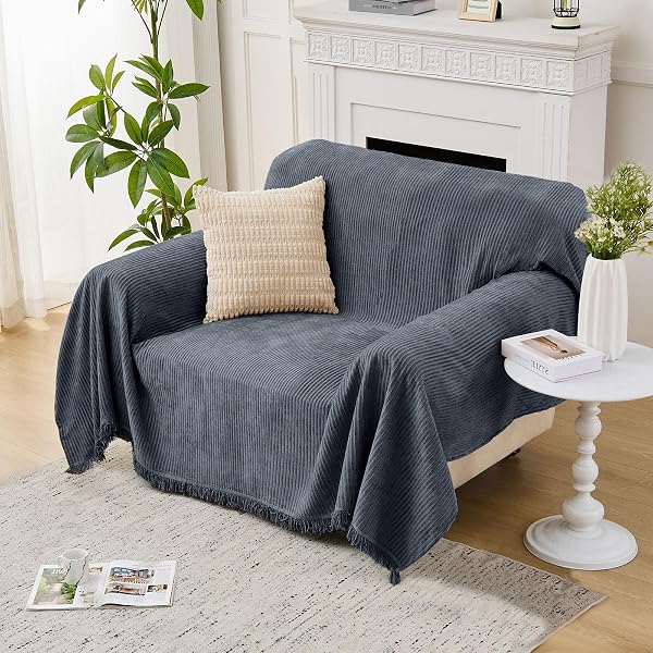 LOMAO COUCH COVER SOFA COVERS FOR 3 CUSHION SECTIONAL COUCH COVERS L SHAPE COUCH COVER WITH TASSEL SOFA PROTECTOR WASHABLE REVERSIBLE CHENILLE SOFA SLIPCOVER FOR PET (DARK GREY,SMALL(71 * 91))