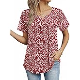 ZEAGOO Womens Summer Tops 2026 Short Sleeve Shirts V Neck Pleated Tunic Tops Work Blouses Business Casual Outfits S-3XL