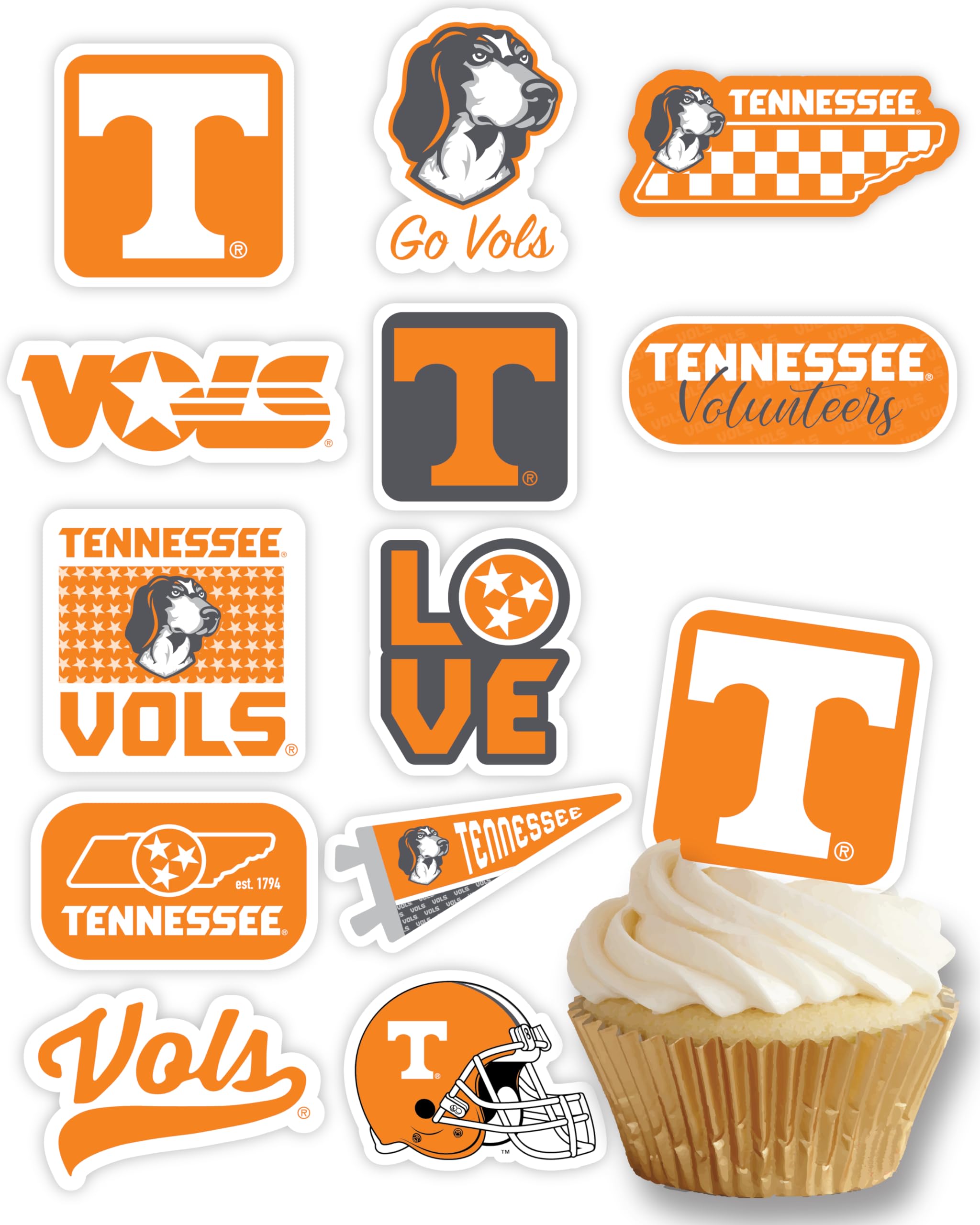 Tennessee Vols Cupcake Topper Party Supplies for Football, Birthday, Graduation Party Decorations (24 Pieces) (Tennessee Volunteers)