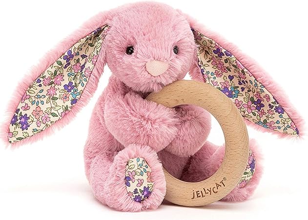 Amazon Jellycat ジェリーキャット うさぎ 赤ちゃん おもちゃ がらがら ラトル 花柄 Blossom Bunny 木製リング 人気 0歳 並行輸入品 がらがら ラトル おもちゃ