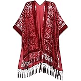 BohemyanRace Women's Coverups Burnout Velvet Cardigan Casual Outfit Long Cover Up Kimono with Tassel
