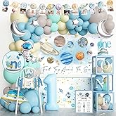 Hombae First Trip Around the Sun Decorations – 123 PCs 1st Around the Sun Birthday Decoration Party Supplies with Backdrop, Balloon Garland, Banners, Cake Topper, Balloon Boxes, Poster, Tablecloth