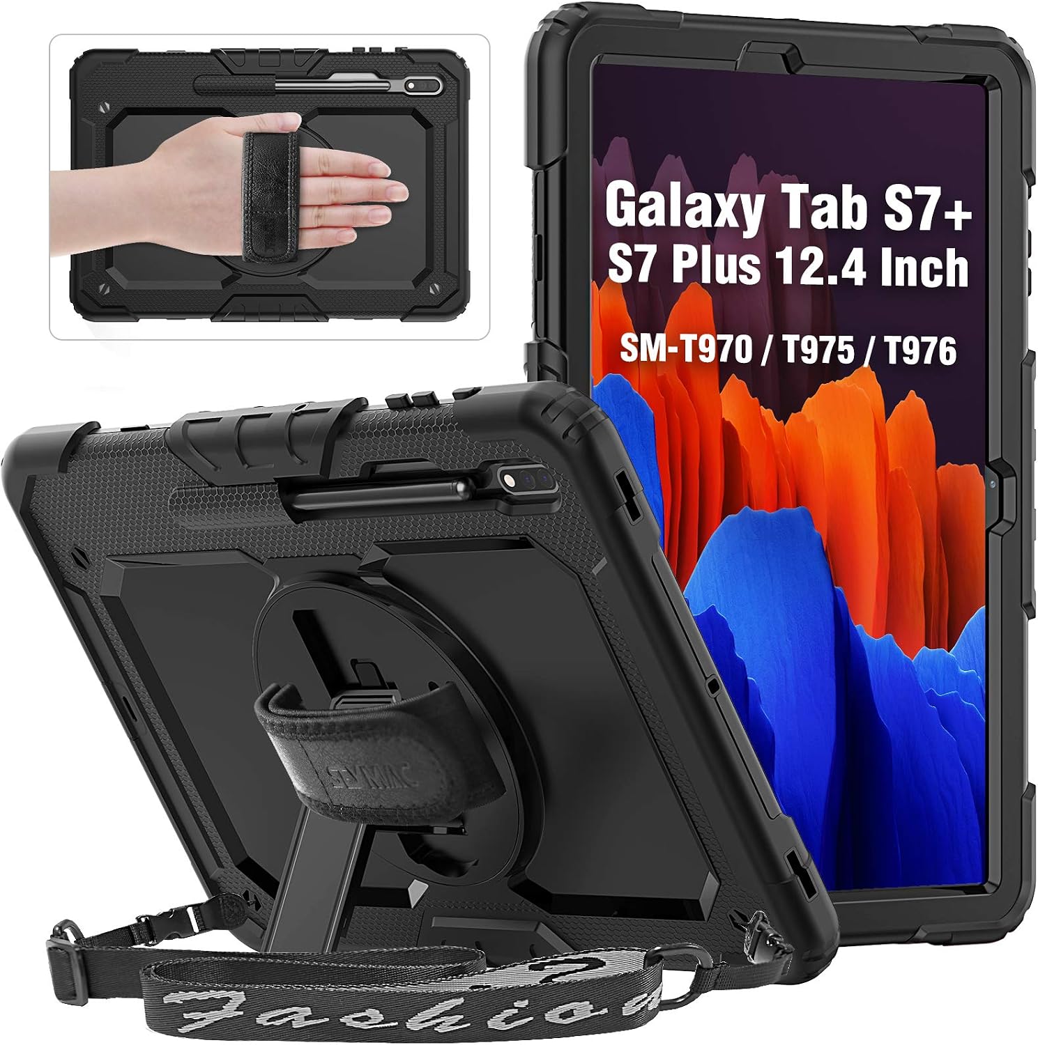 SEYMAC Case for Samsung Tab S8 Plus /S7 FE/ S7 Plus 12.4 Inch (2022/2021/2020), Shockproof Case with Pen Holder