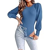 MASCOMODA Long Puff Sleeve Sweaters for Women 2026 Spring Winter Crewneck Knit Ribbed Bodysuit Pullover Tops