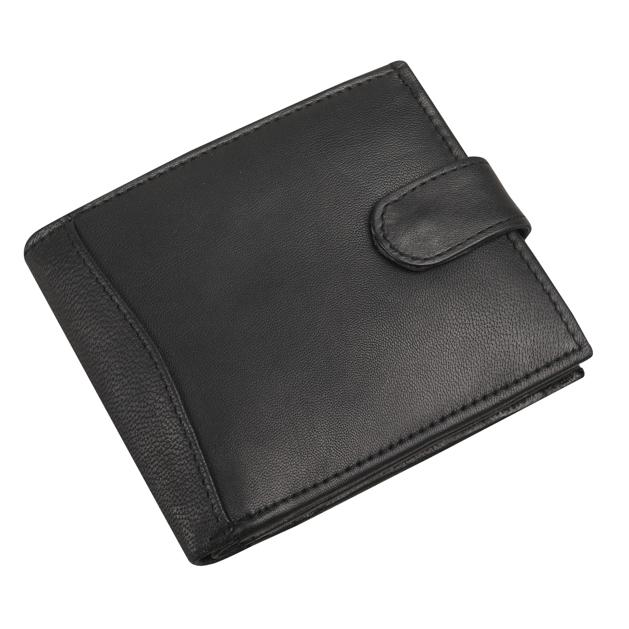 RAS WALLETS | RFID Blocking Genuine Leather Mens Purse | Bifold Design and Multiple Storage Pockets | Art-304 (Black)