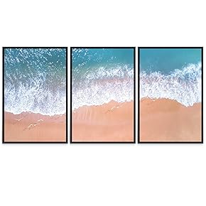 SIGNWIN 3 Piece Framed Canvas Wall Art Beach...