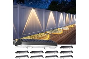 ETETALE Solar Fence Lights Outdoor, 3000/4500/6000K Fence Solar Light, IP65 Waterproof Solar Lights Outdoor, Dusk to Dawn Fence Lighting, Solar Powered Lights for Deck Stair Patio Yard Step Wall, 10 Pack
