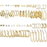 FAXHION 36 Pairs Gold Earrings Set for Women, Fashion Pearl Chain Link Stud Drop Dangle Earrings Multipack Hoop Earring Packs, Hypoallergenic Earrings for Birthday Party Jewelry