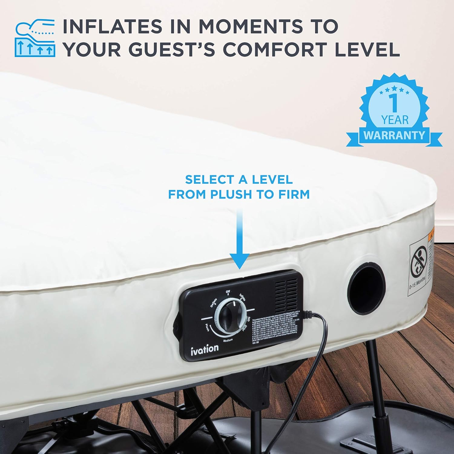 Ivation EZ-Bed (Queen) Air Mattress with Frame & Rolling Case, Self Inflatable, Blow Up Bed Auto Shut-Off, Comfortable Surface AirBed, Best for Guest, Travel, Vacation, Camping: Home & Kitchen