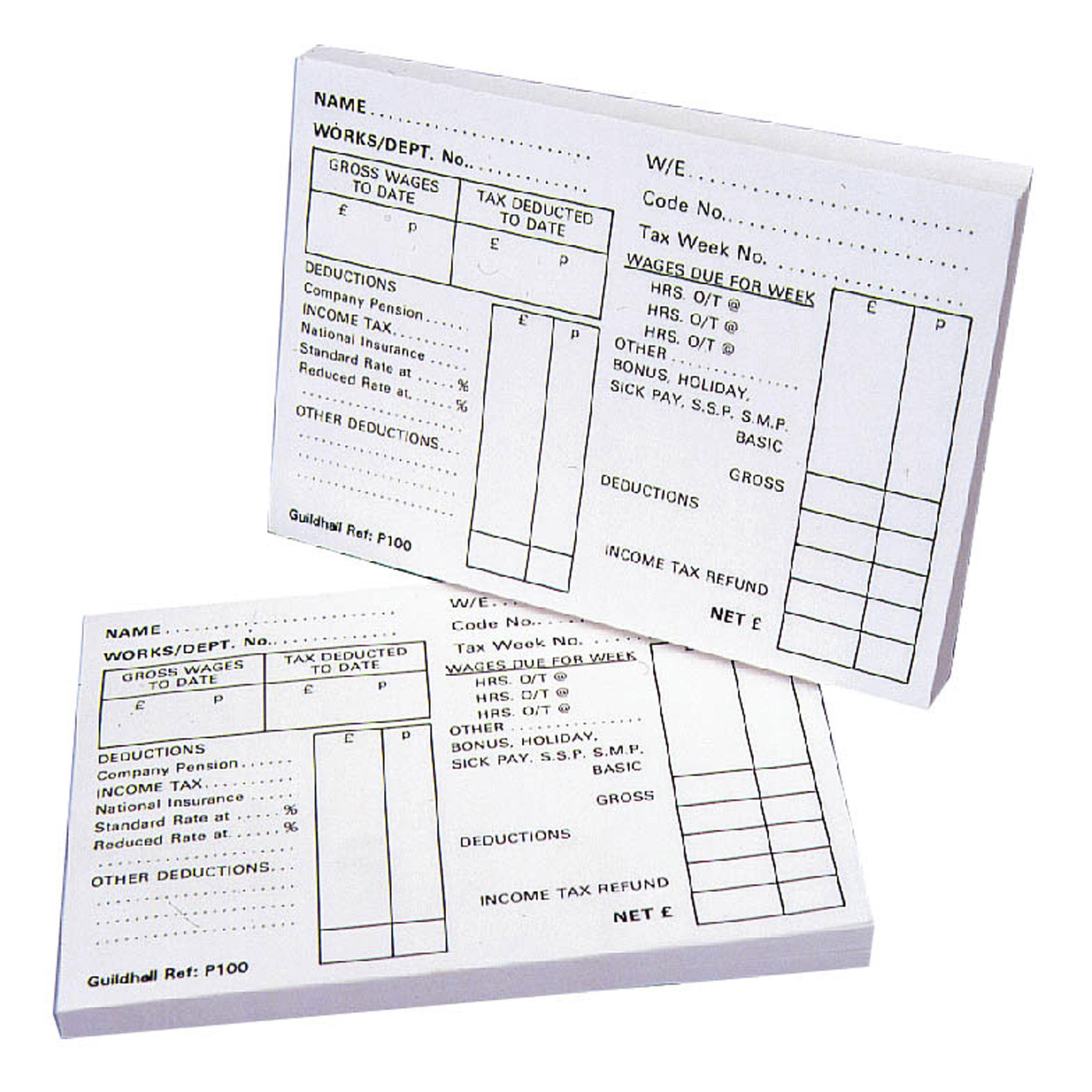 Exacompta - Ref P100Z - Guildhall PAYE Wage Slips Pad (100 Sheets Per Pad) - 127 x 89mm in Size, Pre-Printed Pages, Easily Removed Sheets, FSC-Certified