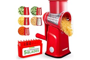 NutriChef 5 in 1 Cheese Grater & Shredder | 5 Different Blades for Thin, Thick, Julienne Strips, Wavy, & Straight Strips | In