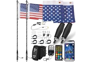 SUZCO 2X 4FT Heavy-Duty LED ChasingW Spiral Spring Quick Release Base Whip Lights with IR/RF/APP & Switch, 366LEDs Dance-White Whip Light with Turn Signal/Brake/Reverse Light for ATV UTV Car