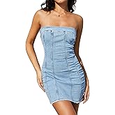 ELLEVEN High Stretchy Strapless Denim Dress for Women, Summer Sexy Bodycon Mini Jean Dresses for Women 2025 Western Outfit