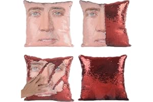 Rackynass Nicolas Cages Pillow Covers Sequin Pillow Cases Funny Gag Gifts White Elephant Gifts Reversible Sequin Pillow Cover Decorative Throw Cushion Case 16 x 16 Inches