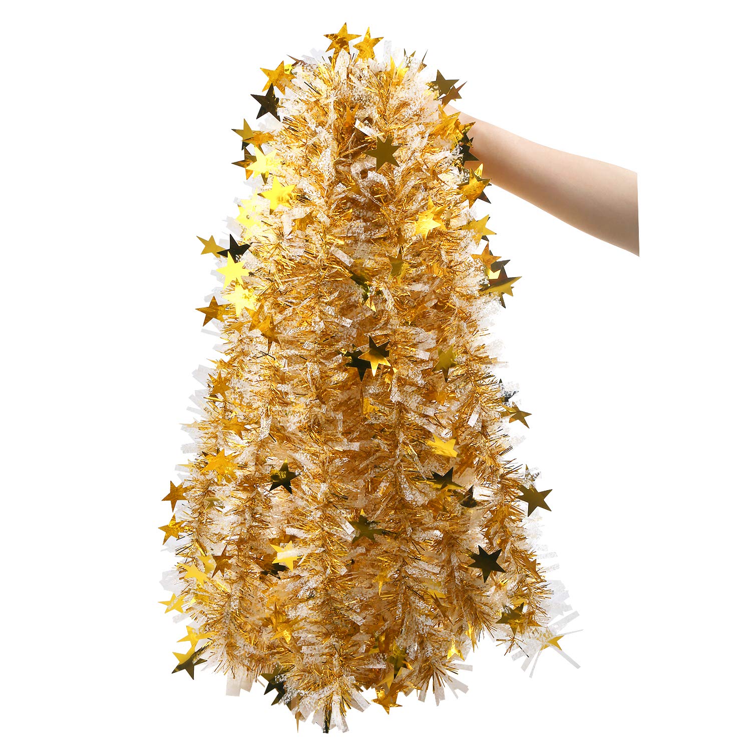 LOKIPA 10M Gold Chunky Christmas Tinsel Garland with Star for Christmas Tree Decorations