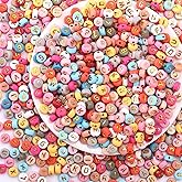 ToBeIT 1000Pcs Pink Colorful Gold Letter Beads Acrylic Alphabet Letters Bead 4x7mm Round Letter Beads for Jewelry Making DIY Bracelet Necklace Craft Beading (bg Pink - Color)