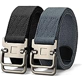 JASGOOD 2 Pack Canvas Web Belts Double D Ring Buckle for Men Fabric Cloth Casual Belt for Jeans Pants 1 1/2" Wide