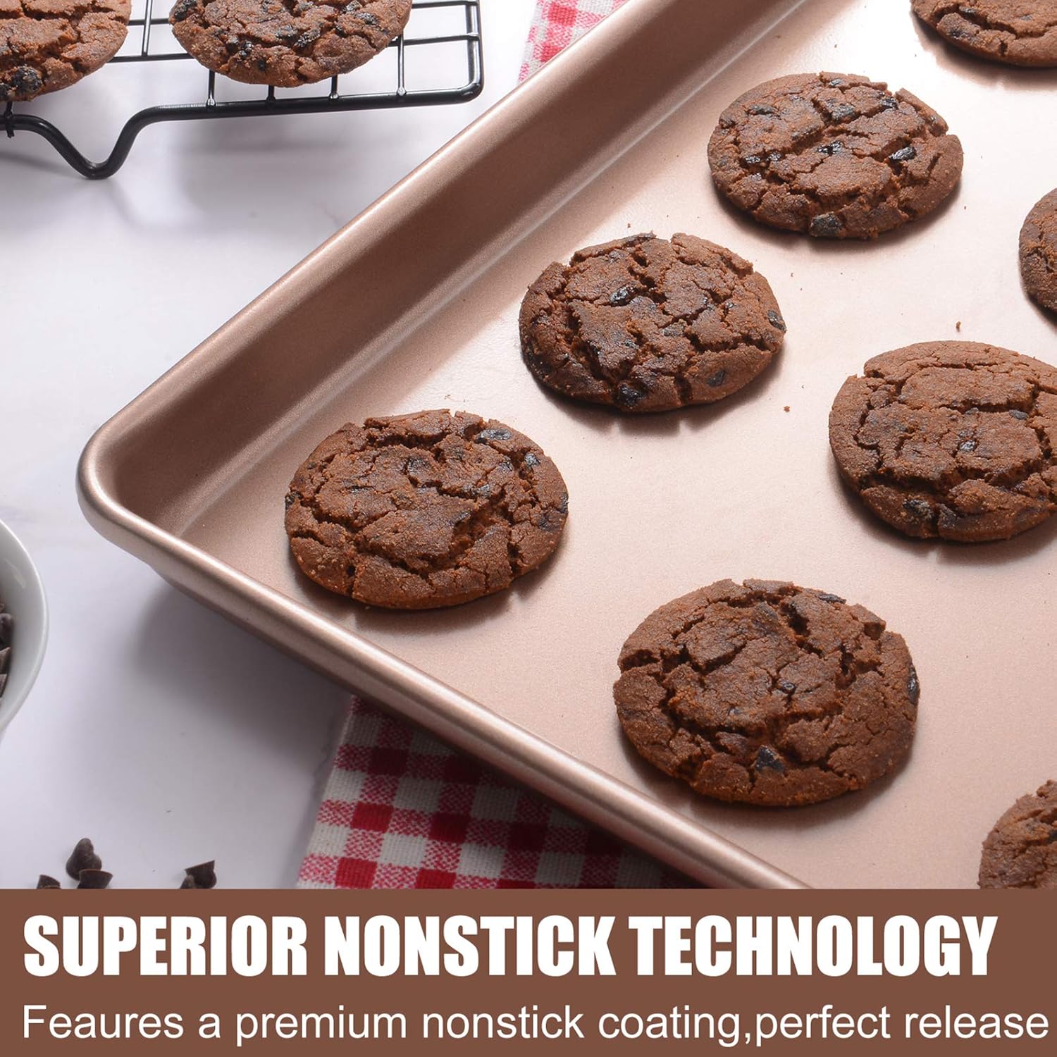 JOHO Baking Sheet Pans Cookie Sheet, Nonstick Bakeware Cookie Pan Set, Cookie Baking Pan for oven, 2-Piece, Gold: Kitchen & Dining