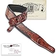 Walker & Williams GB-101 Bourbon Brown Handmade Padded Leather Strap Classic Live Oak Pattern For Acoustic, Electric, And Bass Guitars