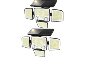 LYWALT Solar Outdoor Lights - 3000LM 423 LED Motion Sensor Lights, 4 Heads IP65 Waterproof Powered Security Flood Lights, 270°Wide Lighting Angle Wall Light with Dual Sensors for Backyard Yard Patio