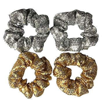 Amazon Com 4 Pack Gold And Silver Metallic Sequin Elastic Hair