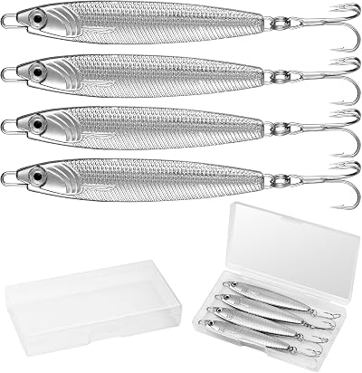 Annyswit 4 Pcs Metal Sea Lures Treble Hooks Silver Minnow Spoon 20g 30g 40g