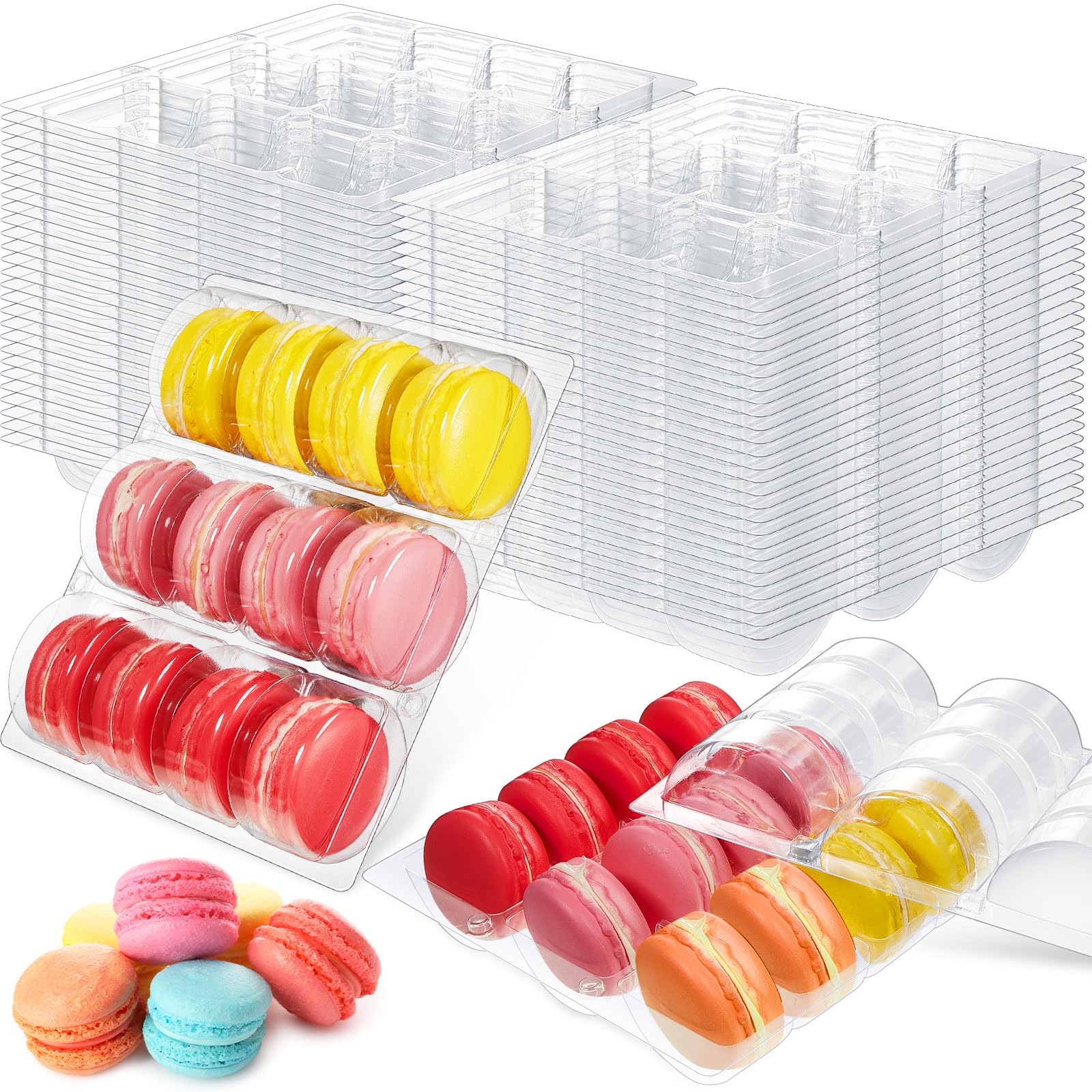 Photo 1 of Sherr 24 Pcs Macaron Boxes for Macarons Clear Plastic Macaron Storage Containers Macaroon Packaging Display Trays for Cookie, Wedding, Party Gifts