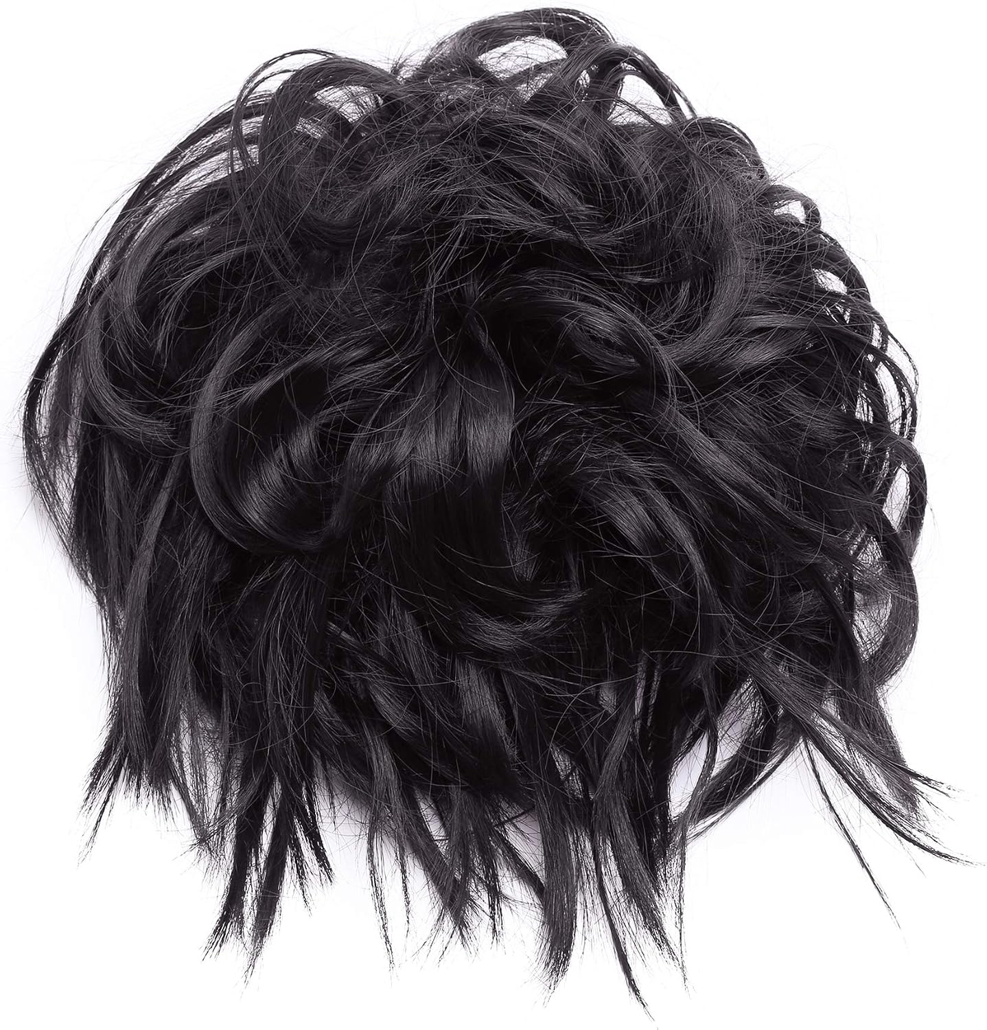Tousled Updo Messy Bun Hair Piece Scrunchies Hair Synthetic Wavy Bun Extensions Fluffy Updo Scrunchy Chignon with Elastic Rubber Band Wrap on Donut Ponytail Hairpieces Dark Brown - Image 3