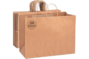 Bilinny Brown Paper Bags with Handles - Large Gift Bags with Handles - 16x6x12 Inches - 50 Pack Kraft Paper Bags - Paper Grocery Bags - Paper Bags for Small Business - Paper Shopping Bags with Handles