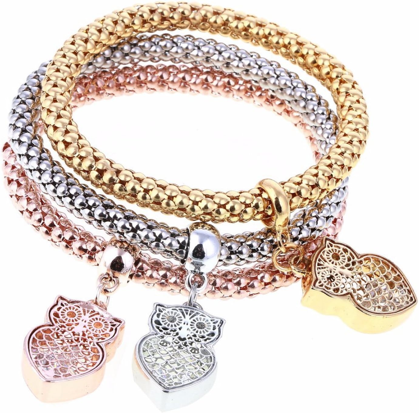 Yntmerry hot Ladies Bracelet Fashion Exquisite Elastic Corn Chain Tricolor Hollow Round Alloy Bracelet Wholesale,Slots