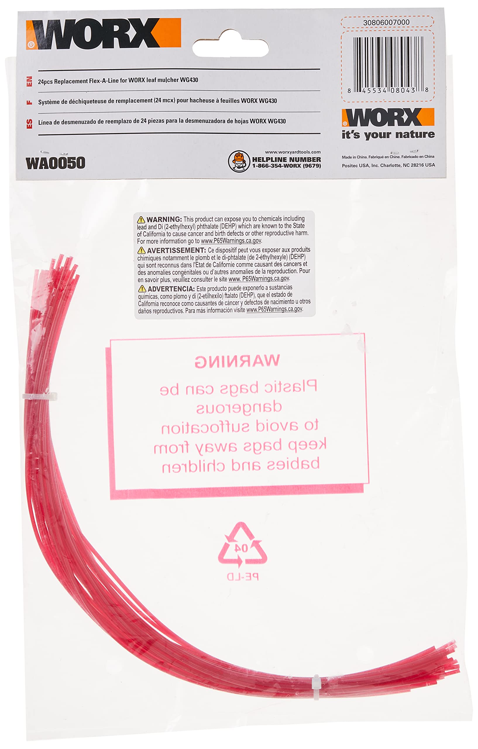 WORX WG430 13 Amp Electric Leaf Mulcher & WA0050 FlexALine 24Pack 13" Replacement Line For