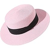 Lanzom Sun Hats for Women Wide Brim Straw Boater Hat Foldable Packable Beach Hat for Summer Fit Size 6 8/7-7 1/4