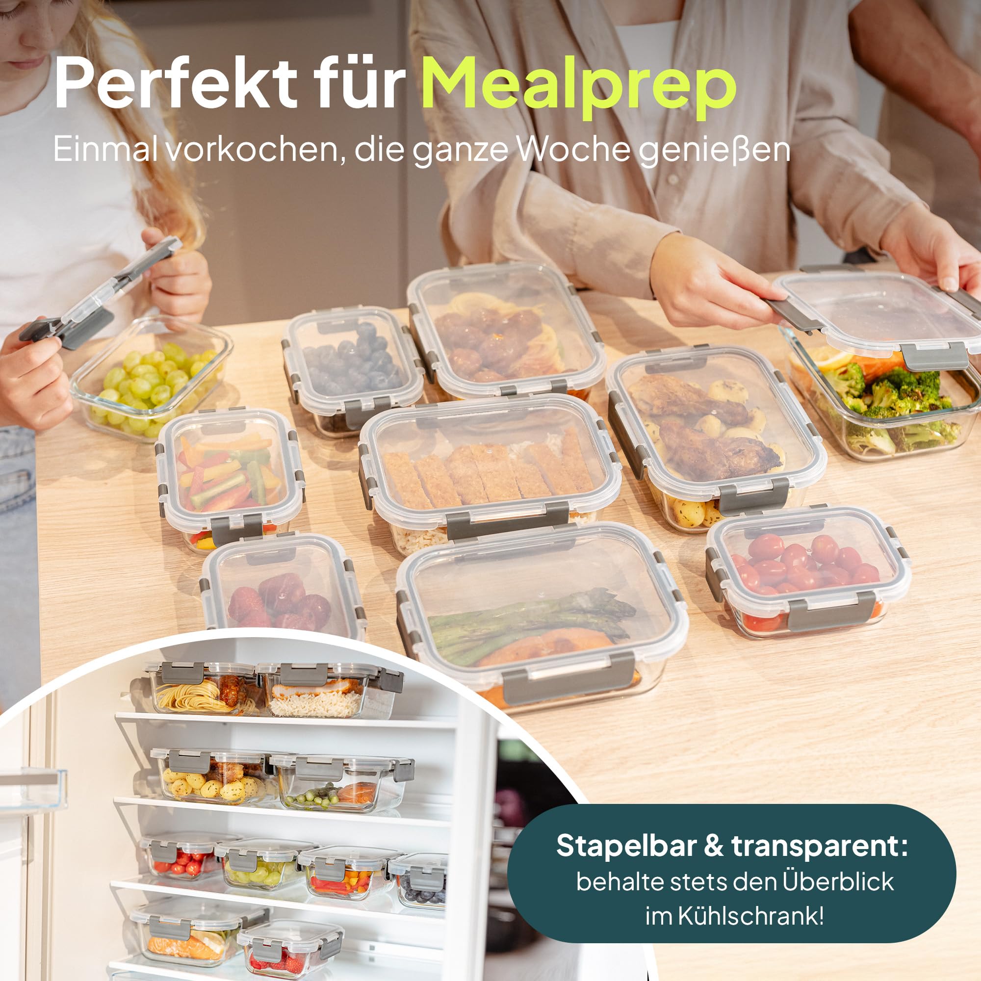 uandu Glasbehälter mit Deckel – Meal Prep Boxen Set 10-teilig – Frischhaltedosen Glas BPA-frei – Spülmaschinen-, Mikrowellen- & Gefrierschrankgeeignet 4